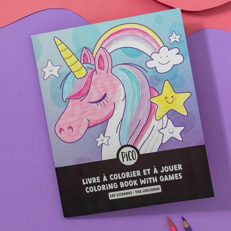 Livre de coloriage avec activités de licornes