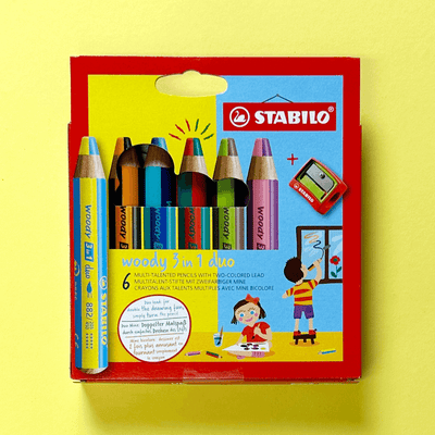 Crayon woody 3 en 1 lot de 6 couleurs double Stabilo