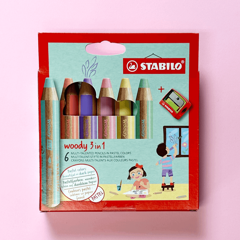 Crayon woody 3 en 1 de couleurs pastels Stabilo