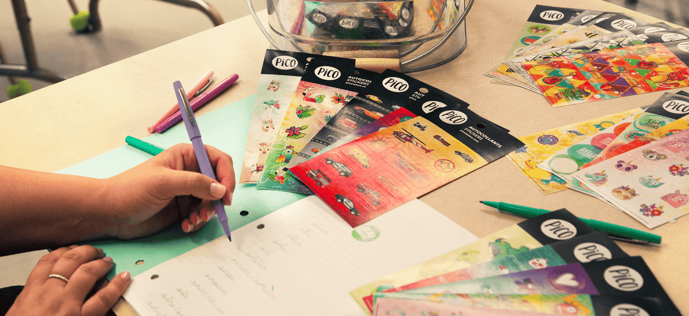 Colorful collection of school-themed stickers by PiCO Tatoo - Autocollants d'Encouragement Scolaire : Motivation Ludique pour les Écoliers