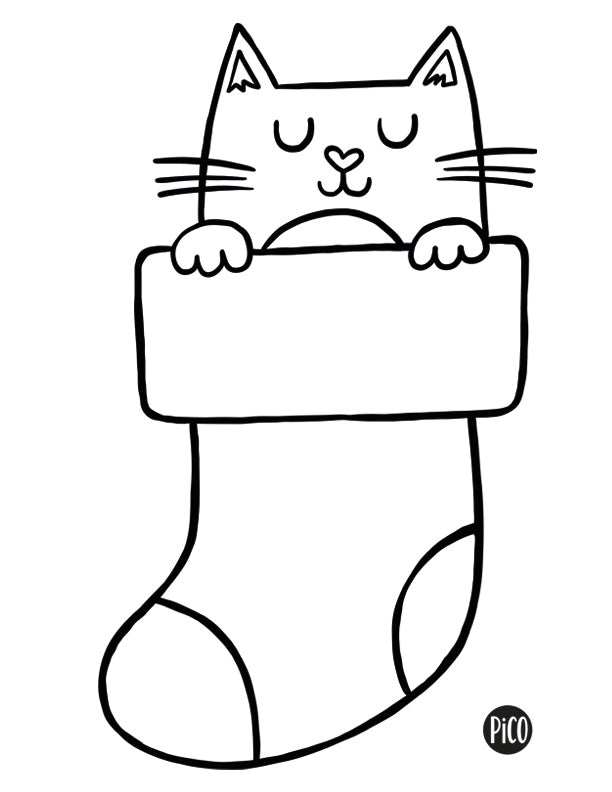 Free coloring - Christmas stocking cat