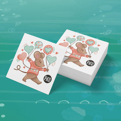 emballage de 25 unités de tatouages temporaires de souris amoureuse pour la fete de la saint-valentin dessiner au québec par pico tatoo