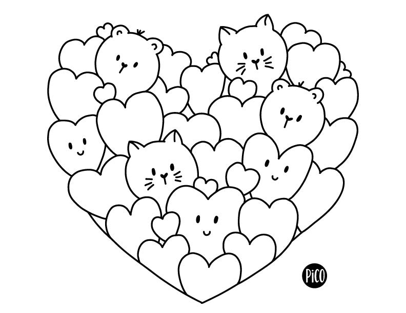 Free coloring page - Hearts in hearts