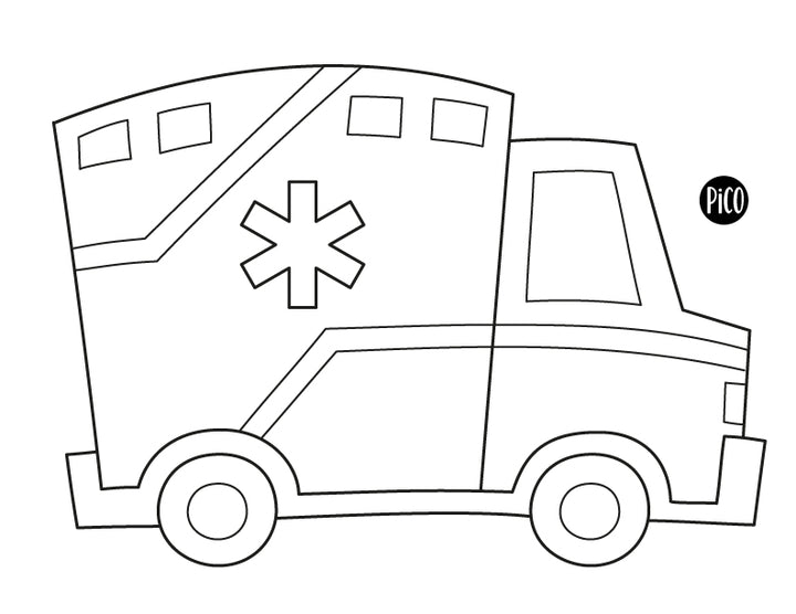 Coloriage gratuit d'ambulance pour enfants à imprimer, véhicule d'urgence des premiers répondants et paramédics, activité éducative canadienne / Free printable ambulance coloring page for kids, first responders and paramedics emergency vehicle, Canadian educational activity
