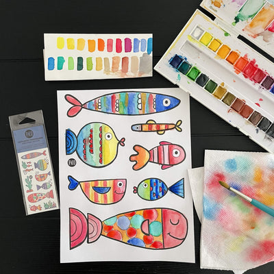 Coloriage à imprimer gratuit PDF - Les poissons multicolores