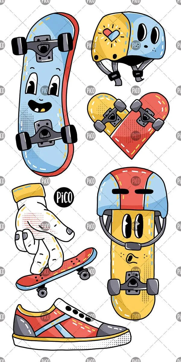 Tatouages temporaires des planches à roulettes par PiCO Tatouages temporaires. Design réalisé au Québec.