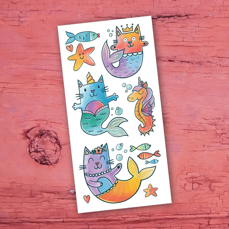Tatouages temporaires des chatsirènes par PiCO Tatouages temporaires fait au Québec / Cat-mermaid temporary tattoos by PiCO Tatoo. Made in Quebec