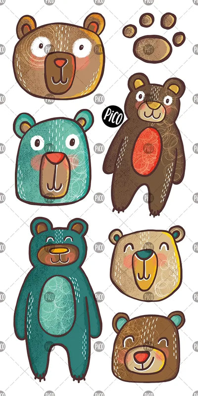 Tatouages temporaires d'oursons souriants par PiCO Tatouages temporaires faits au Québec. / Smiley teddy bear temporary tattoos by PiCO Tatoo. Made in Quebec.