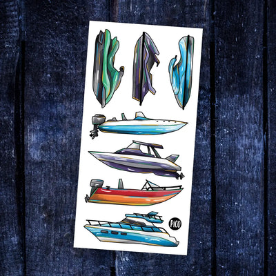 Tatouages temporaires de bateaux et de motomarines / Temporary tattoos of boats and jet skis by PiCO Tatoo.
