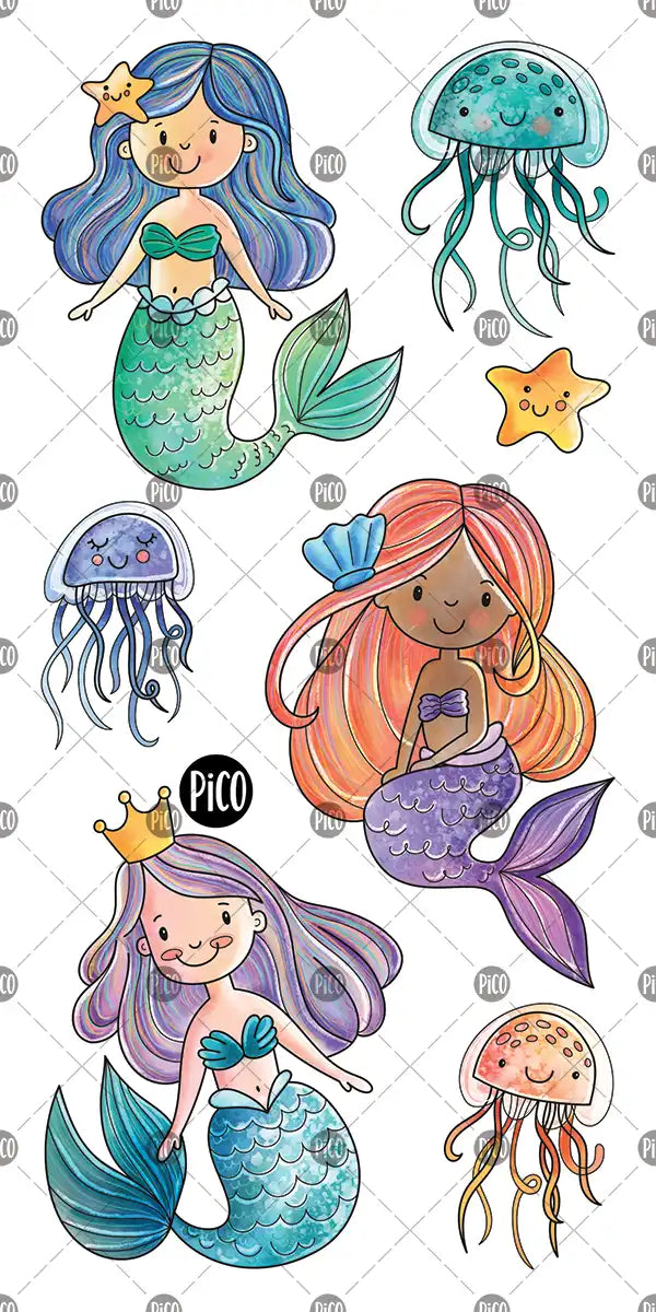 Tatouages de Sophia la sirène avec méduses et éléments marins