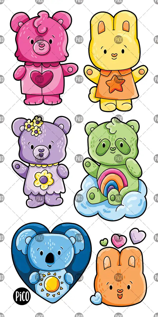 Tatouages d’animaux câlins incluant oursons, lapins, koala et panda