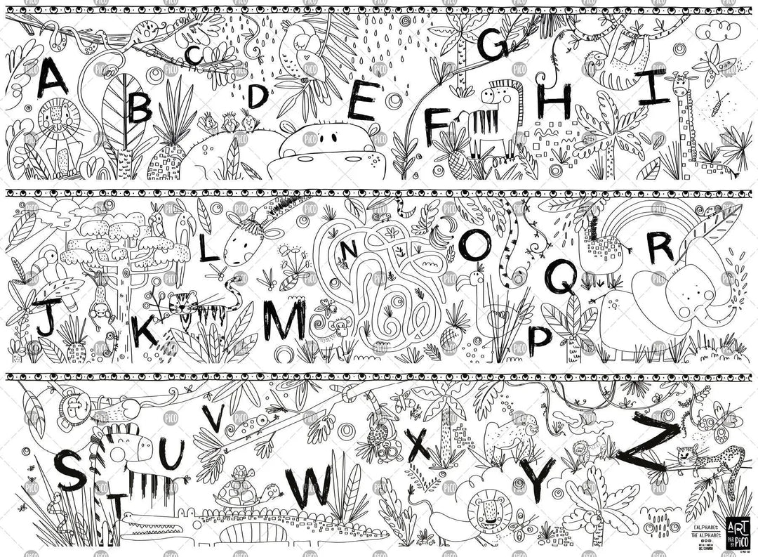 coloriage géant d'alphabet imprimé au québec par PiCO tatouages temporaires