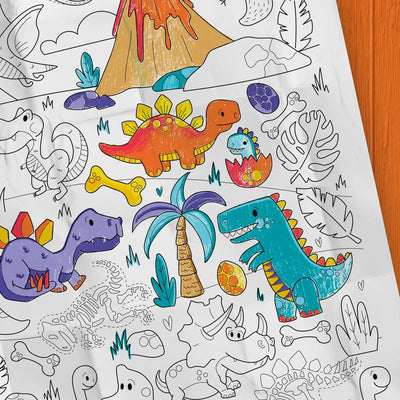 Coloriage géant Les dinosaures, créé par PiCO Tatouages temporaires. Affiche géante à colorier. Dessins créés et imprimés au Québec. Dinosaures, volcans, fossiles et autres dessins sympathiques. / Giant dinosaur coloring poster created by PiCO Temporary Tattoos. Giant coloring poster. Designs created and printed in Quebec. Dinosaurs, fossils, volcanoes and other cool designs.