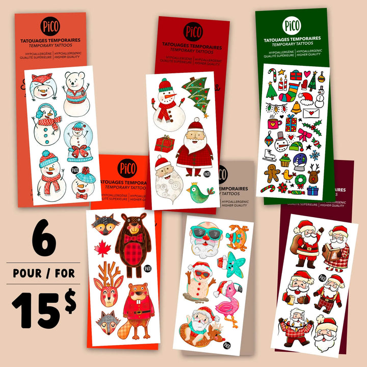 Promo de Noël - Ensemble de 6 tatouages hivernaux Tatouages temporaires PiCO Tatoo