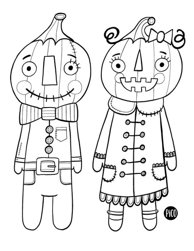 Free coloring - Pumkin Scarecrows