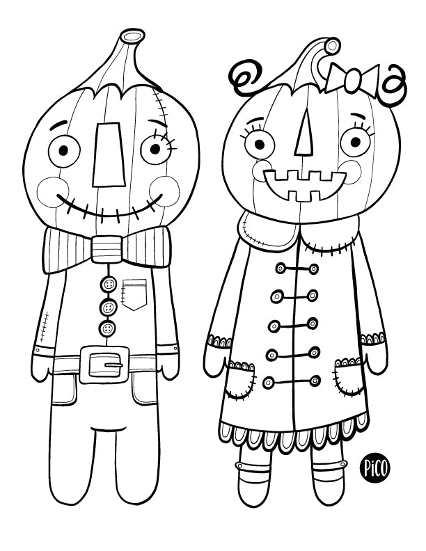 Free coloring - Pumkin Scarecrows