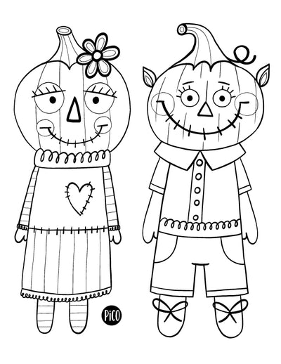 Free coloring - Pumkin Scarecrows