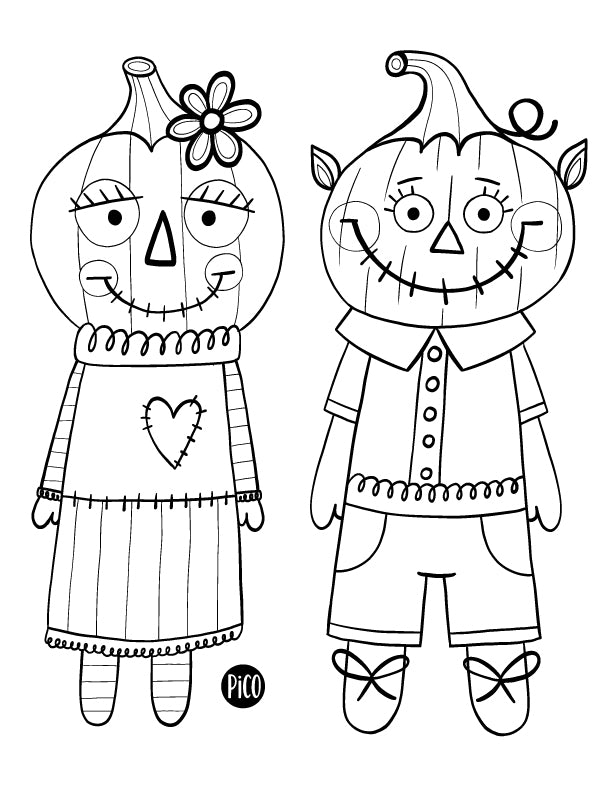 Free coloring - Pumkin Scarecrows