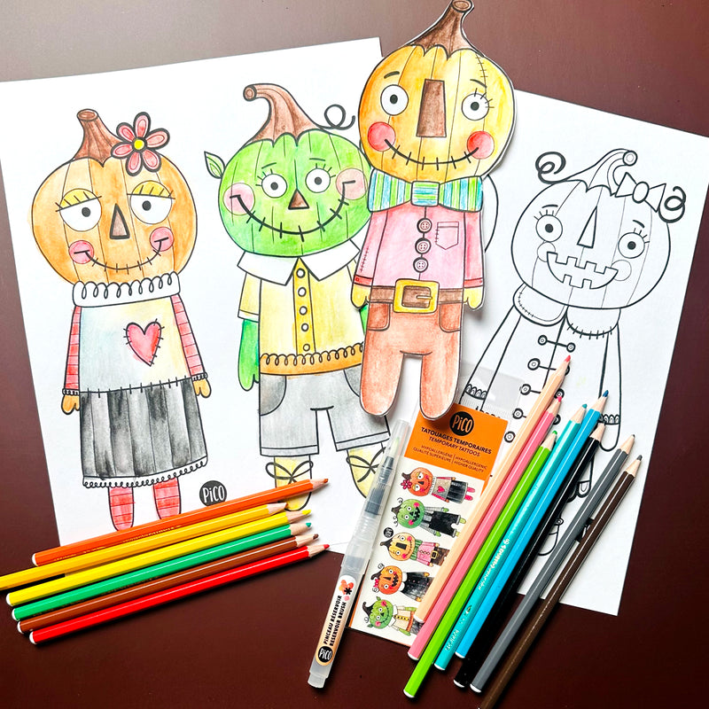 Free coloring - Pumkin Scarecrows