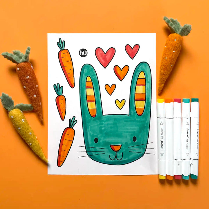 Lapin de Pâques et carottes à colorier par PiCO