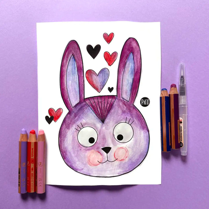 Lapin et coeurs à colorier offert par PiCO