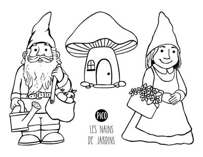 Coloriage à imprimer gratuit PDF - Les nains de jardin