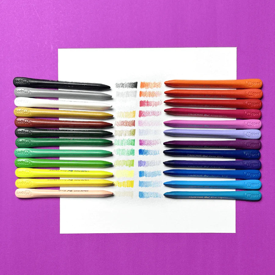 crayon de plastiques sans aiguisage pour les enfants de tout age avec bout pointu ou large pour plus de texture fait par maped vendu par pico tatoo / plastic pencil without sharpening for children of all ages with pointed or wide tip for more texture made by maped sold by pico tatoo