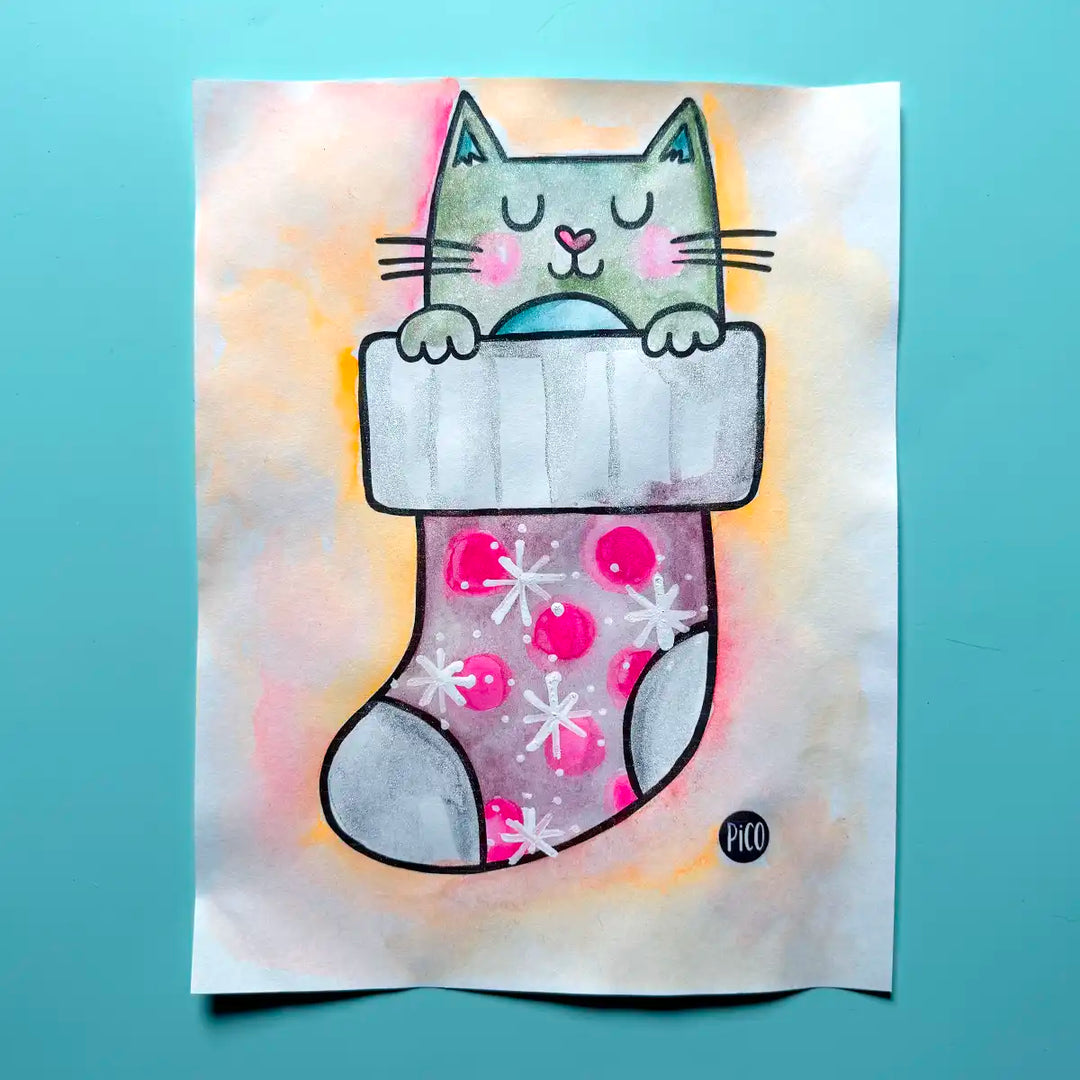 Free coloring - Christmas stocking cat