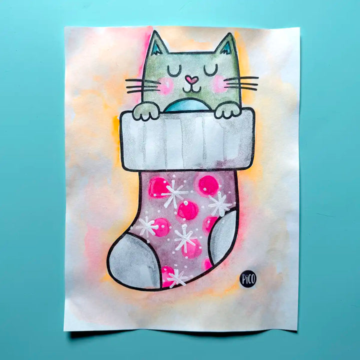 Free coloring - Christmas stocking cat