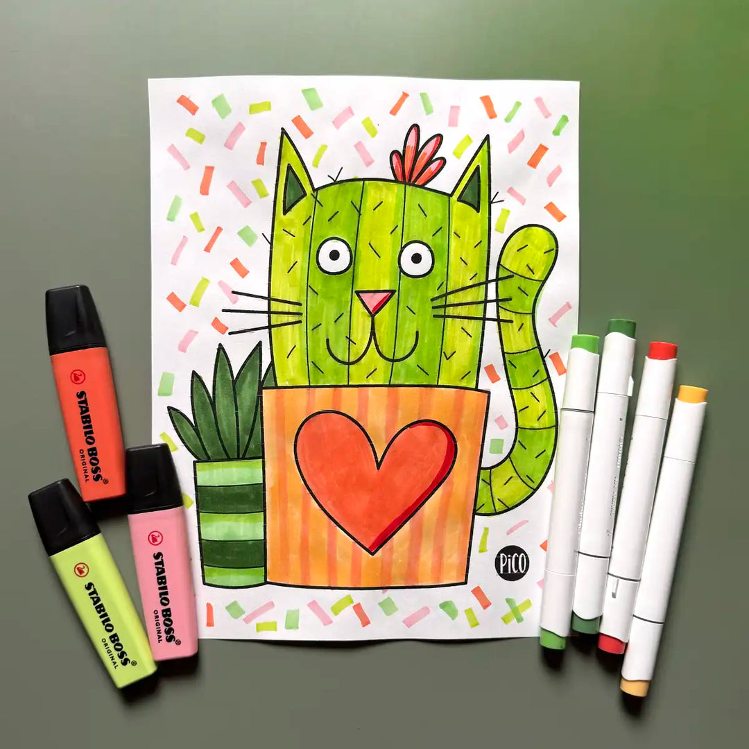 Coloriage chat-cactus 