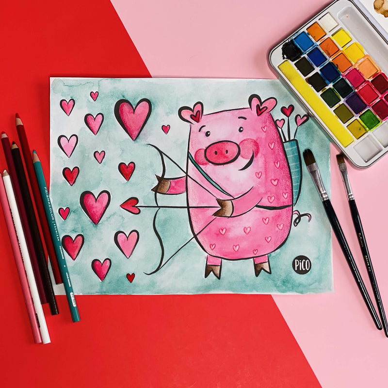 Coloriage à imprimer gratuit PDF - Le Cupicochon de la Saint-Valentin