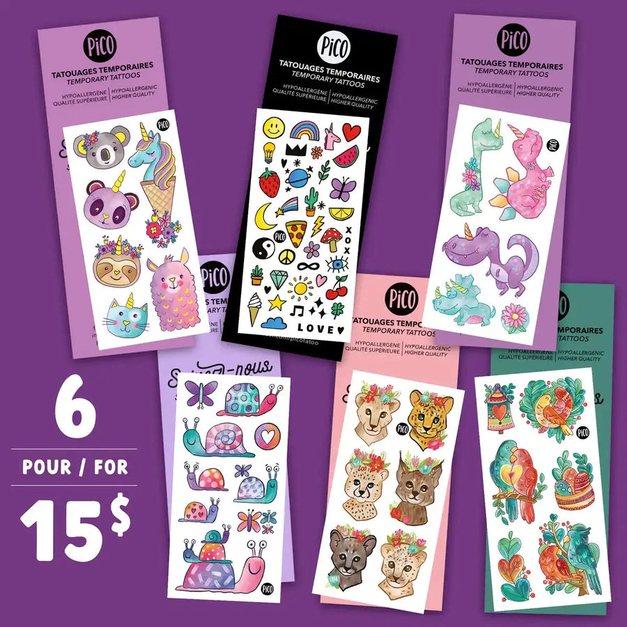 lot de tatouages en solde pour fille idéal pour les fetes d'enfants fait par pico