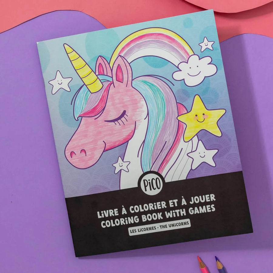 Livre de coloriage avec activités de licornes