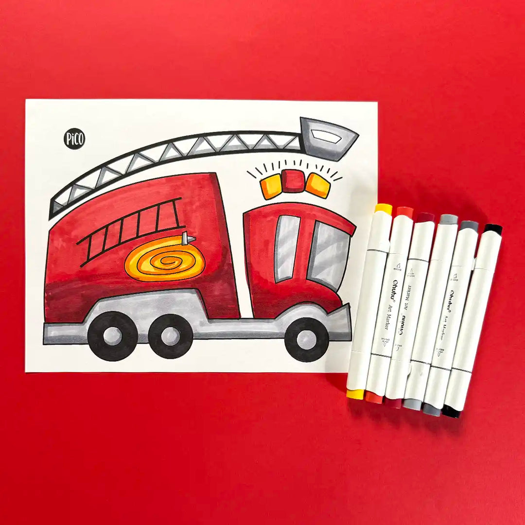 Coloriage gratuit à télécharger de camion de pompier par PiCO