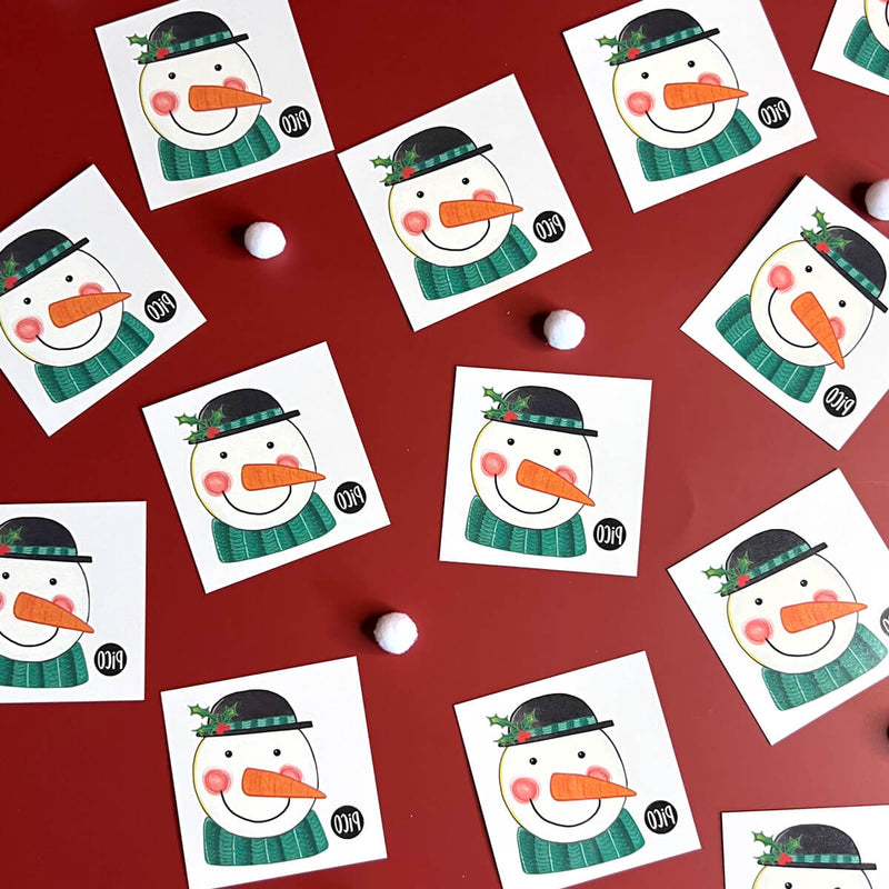 Lot de 25 Tatouges temporaires en vrac format 2x2 de bonhomme de neige fait par PICO pour Noël