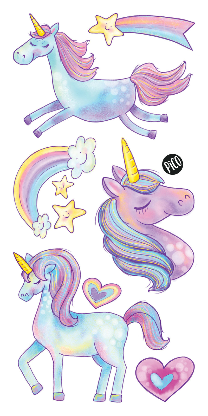 PiCO Tatoo, unicorn, rainbow and stars temporary tattoos.