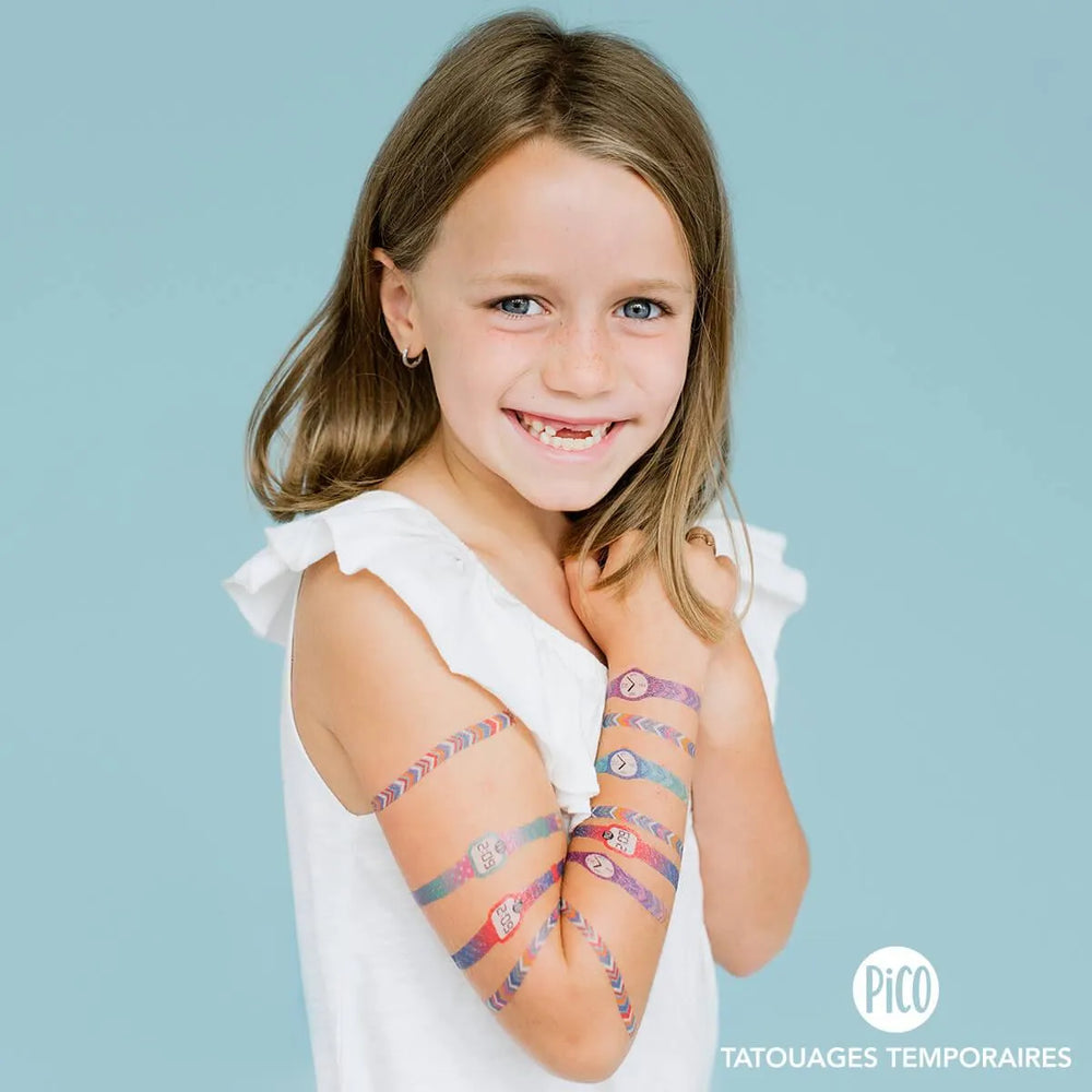 PiCO Tatoo, tatouages temporaires de montres roses.