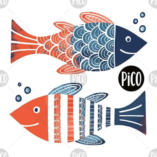 Tatouages temporaires en vrac des jolis poissons. Dessin créé au Québec par PiCO Tatouages temporaires.