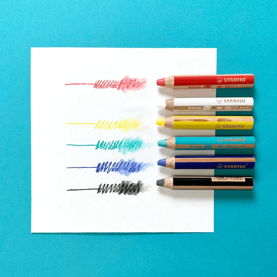 Crayon woody 3 en 1 lot de 6 couleurs Stabilo