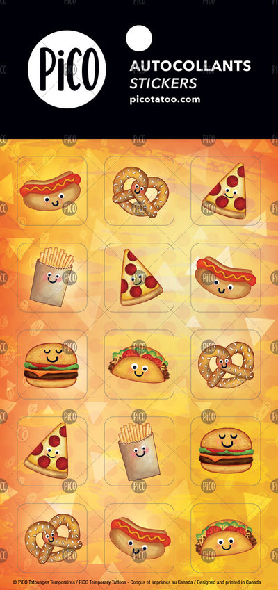 PiCO Tatoo, autocollants, les gâteries salées, motifs de hot-dog et pizza.